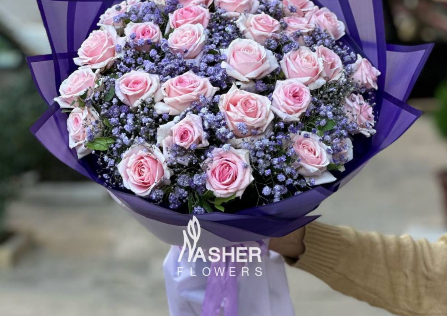باقة ورد لون زهري